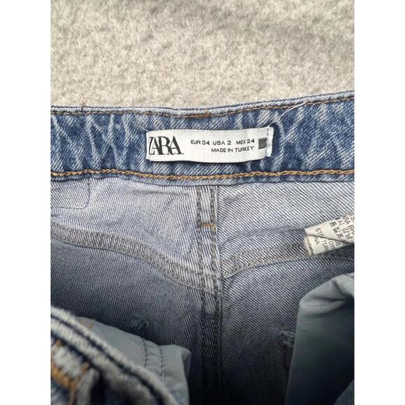 Zara Straight High Rise Jeans Womens 2 Denim Distressed Mid Wash Minimalist - Picture 6 of 12